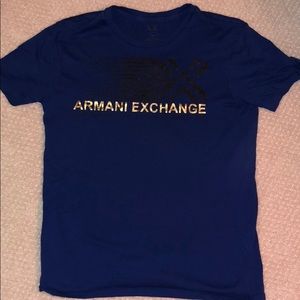 Blue Armani exchange t-shirt with gold writings
